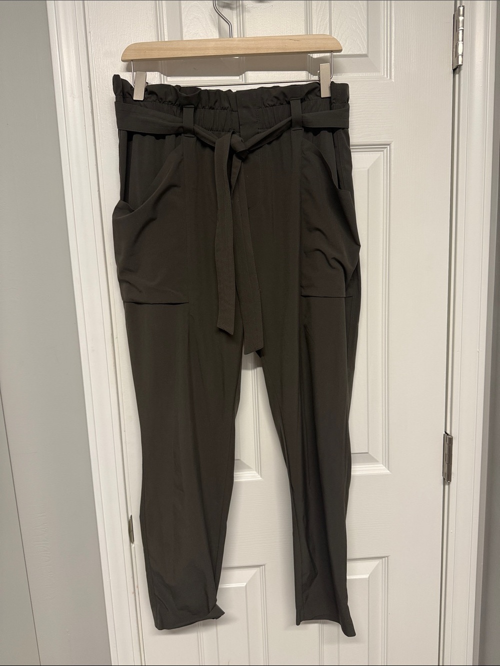 Athleta Olive Green Paperbag Joggers with Tie Waist